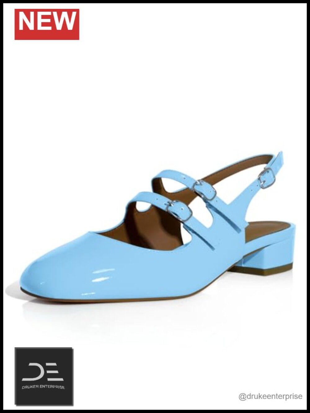 Women's Round Toe Slingback Flats Double Strap Mary Jane 1 Inch Heel